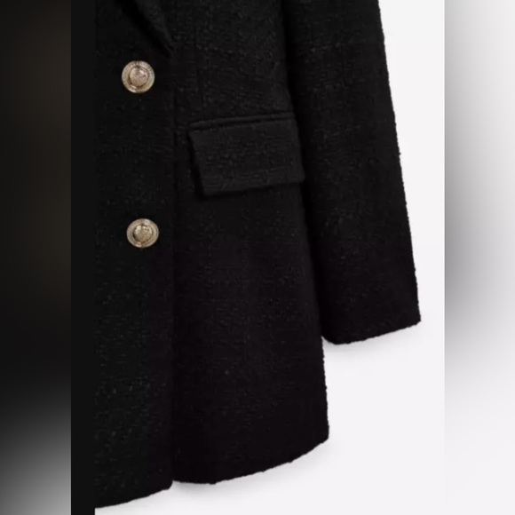 Zara Tweed Blazer Dress Jacket Suit Textured Black Gold Buttons Tailored M $119 - Picture 11 of 13